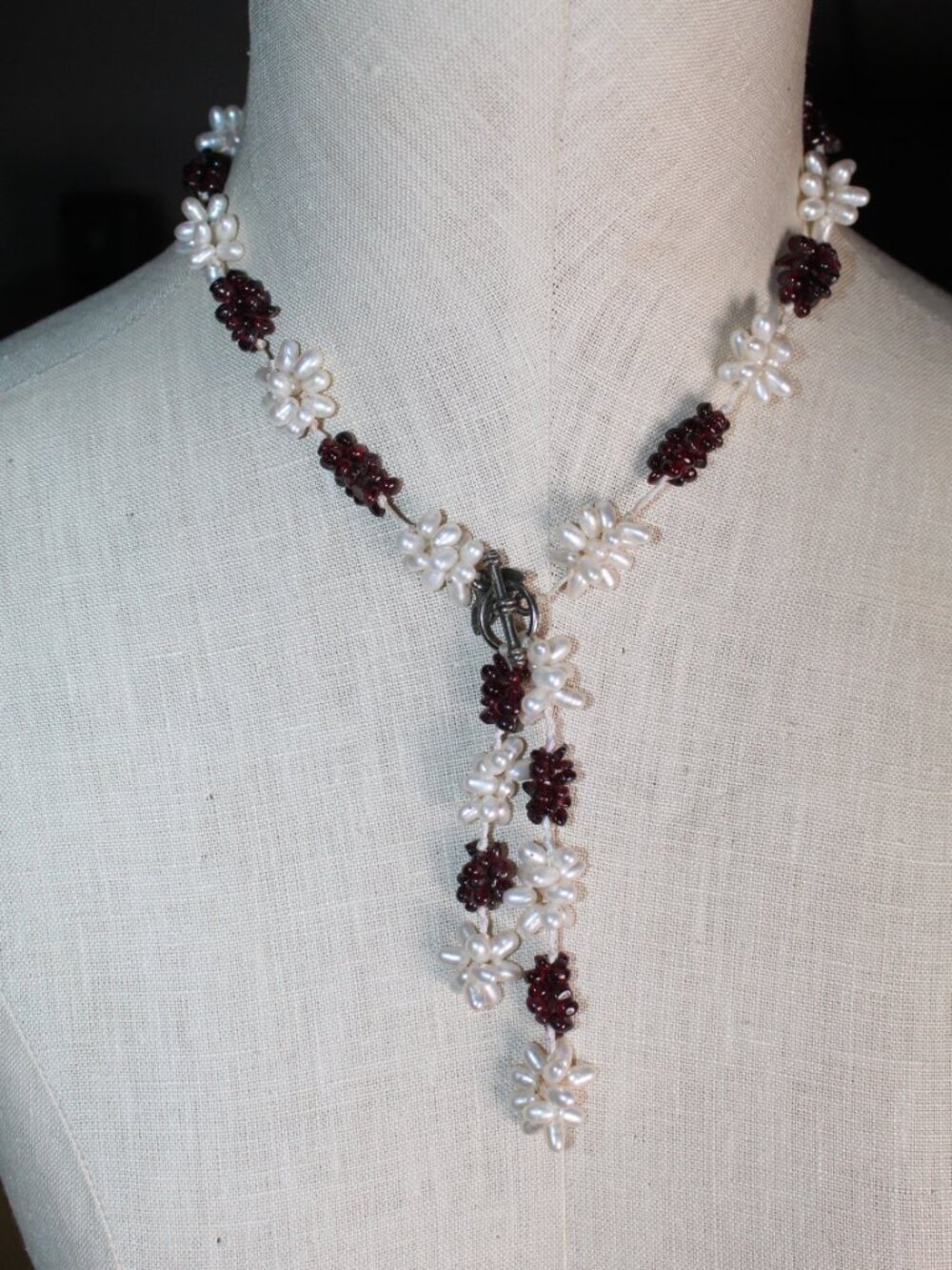 Pearl Clusters w Natural Stone Clusters Station Silver-tone Flower Accent Dangle